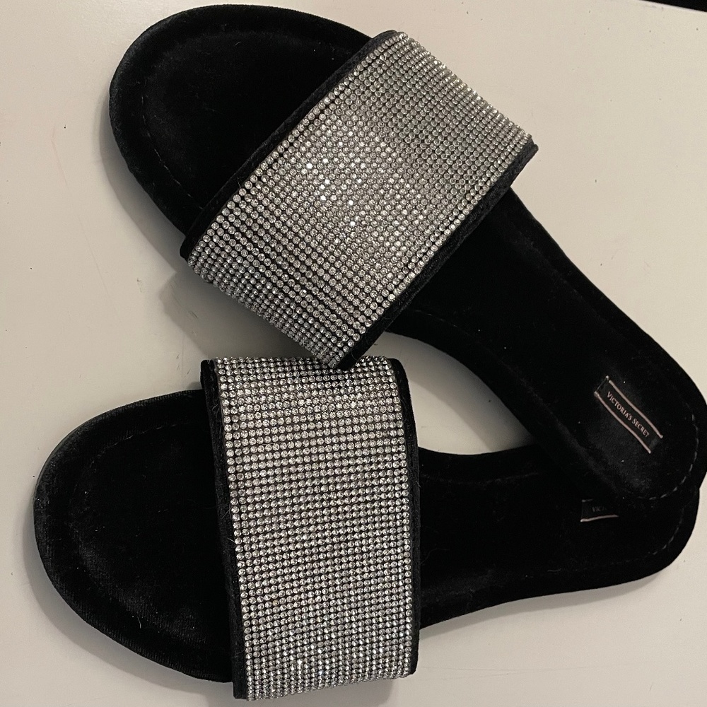 Victoria's Secret Rhinestone Bling velvet slides